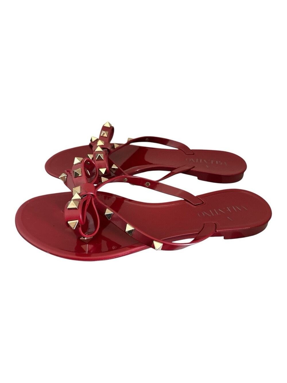 Valentino Garavani Rockstud Bow Jelly Thong Sandals Red Slip-On Women’s 37